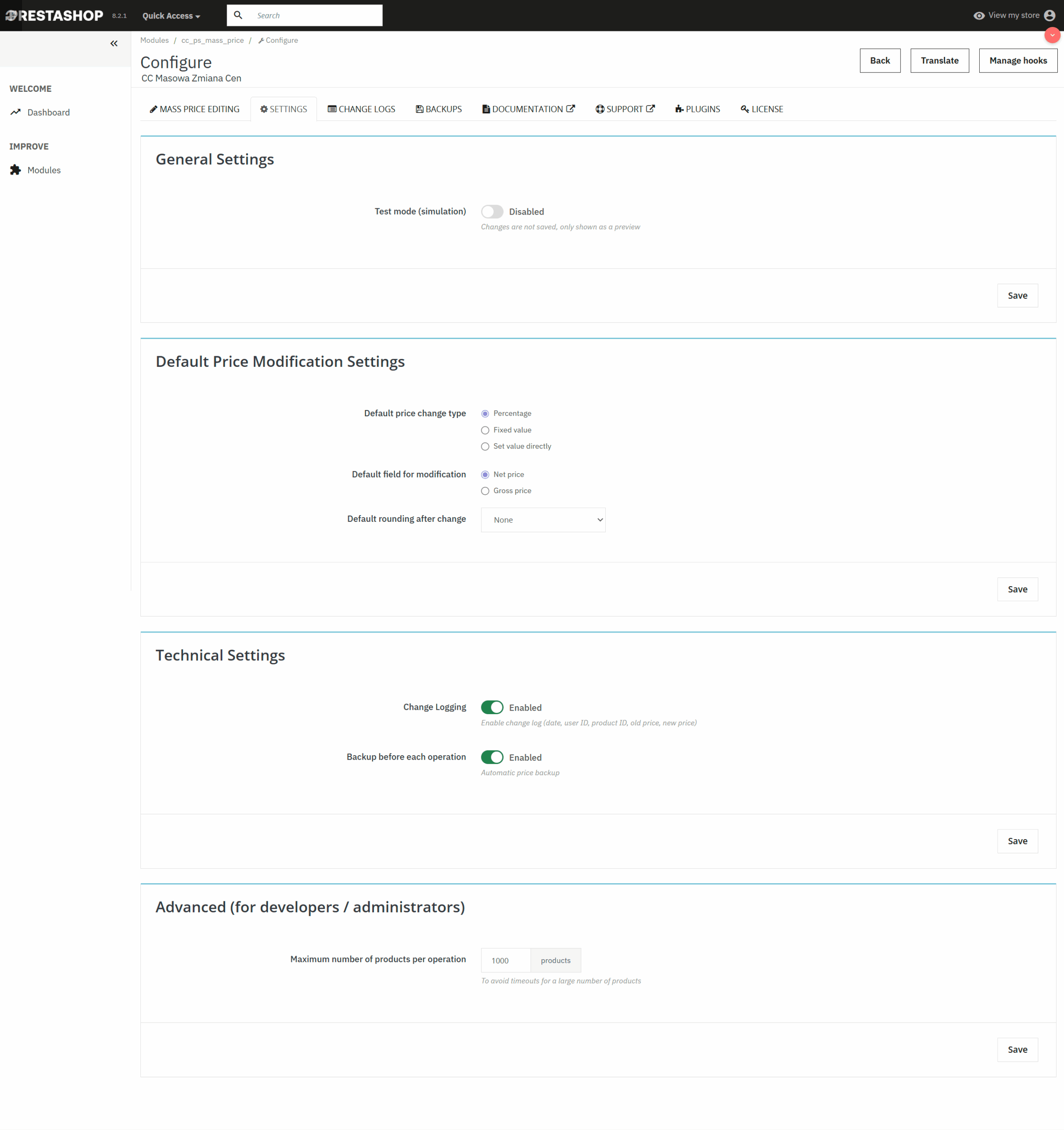 Cambio masivo de precios PrestaShop