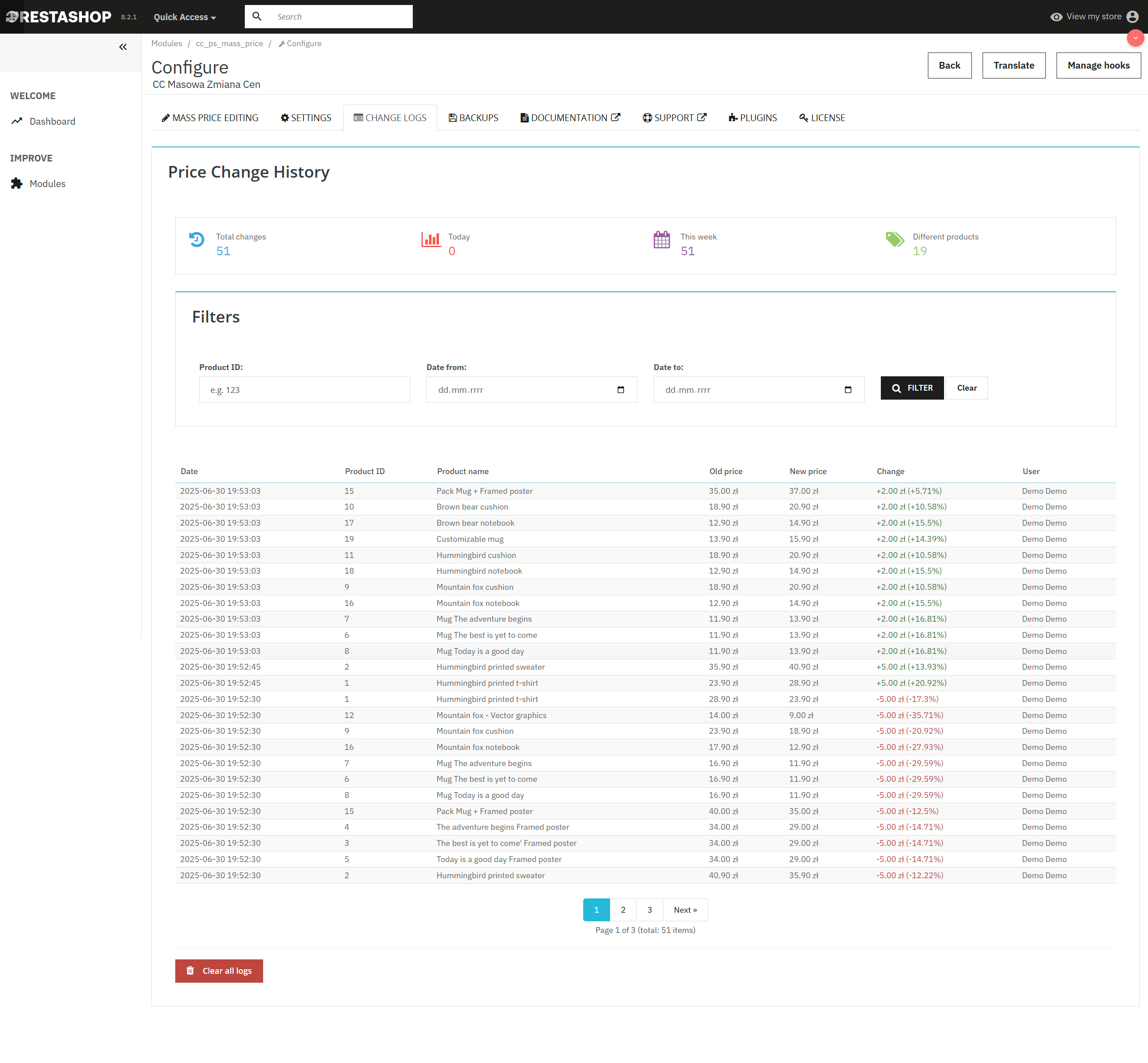 Cambio masivo de precios PrestaShop