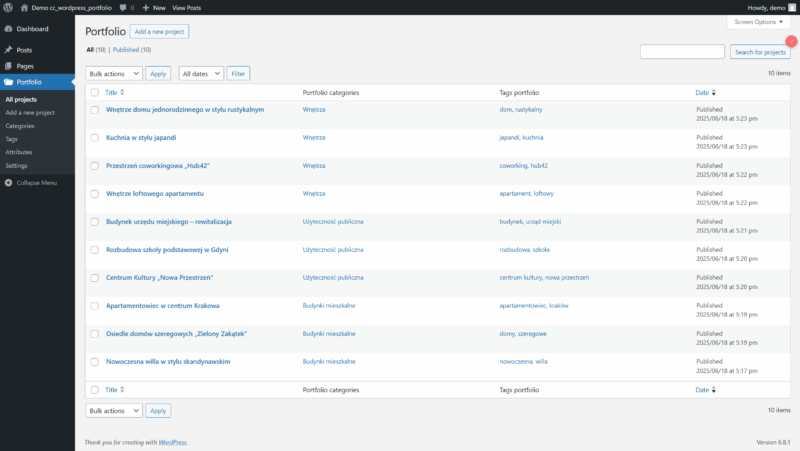 moduł portfolio wordpress