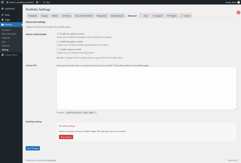 moduł portfolio wordpress