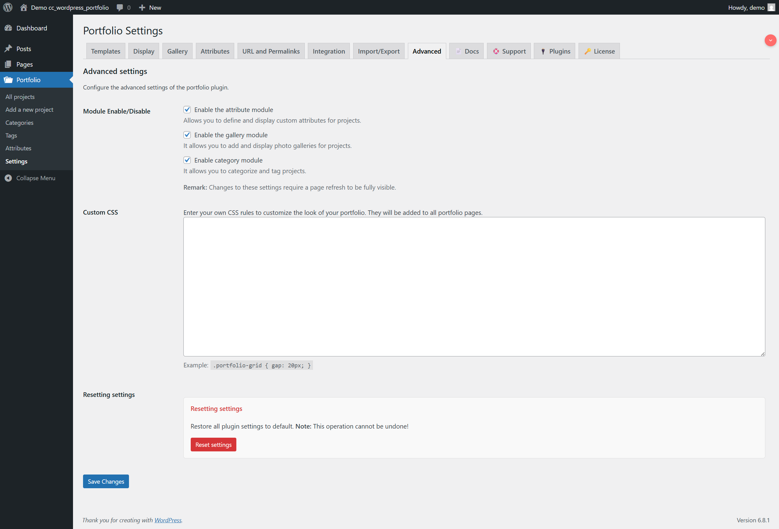 módulo wordpress portfolio