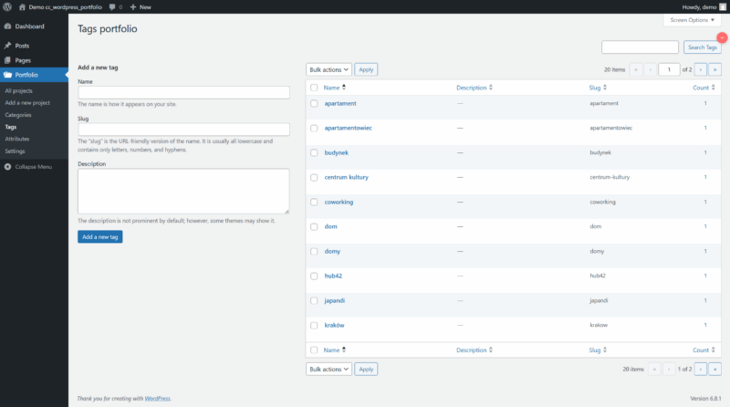 moduł portfolio wordpress