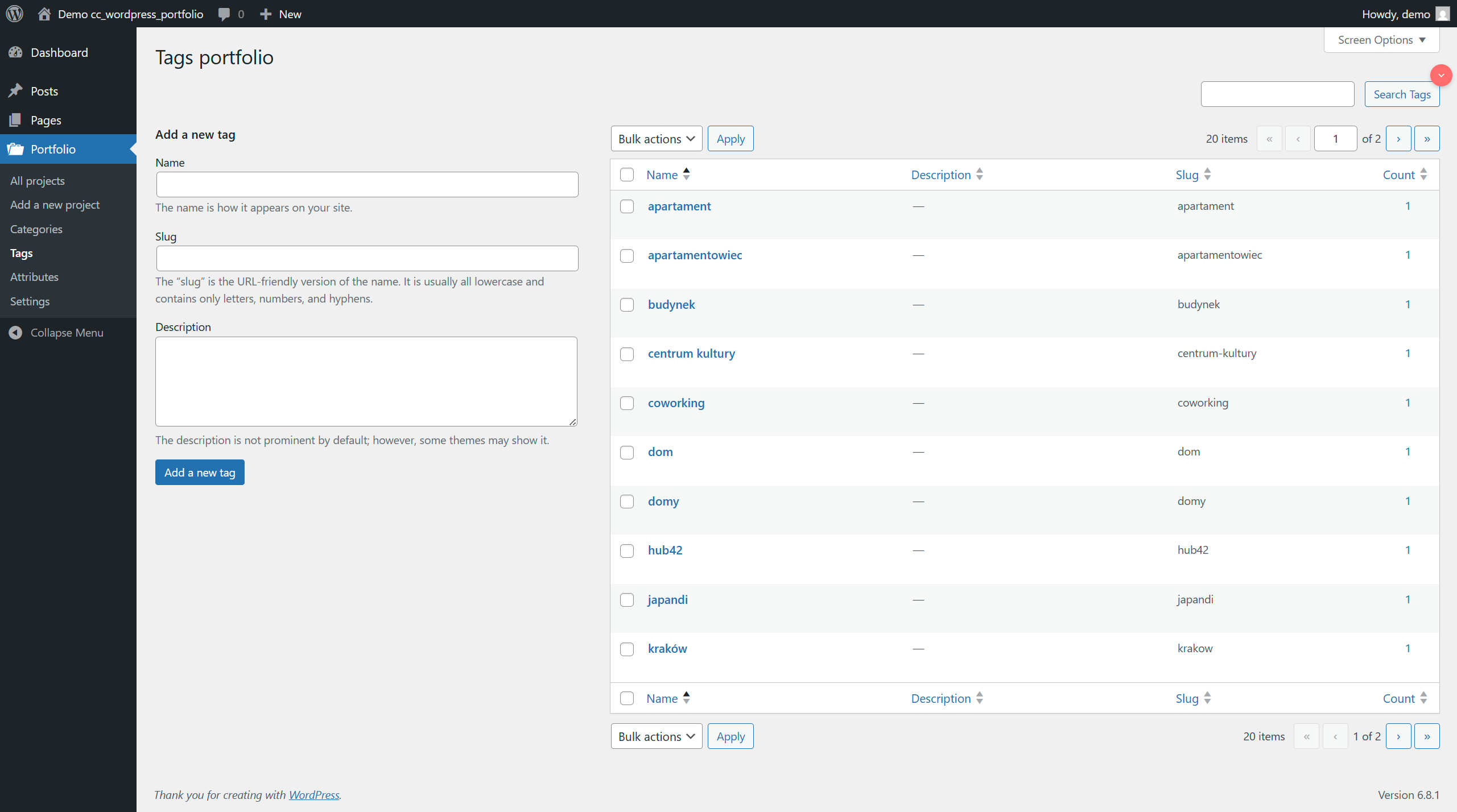 módulo wordpress portfolio