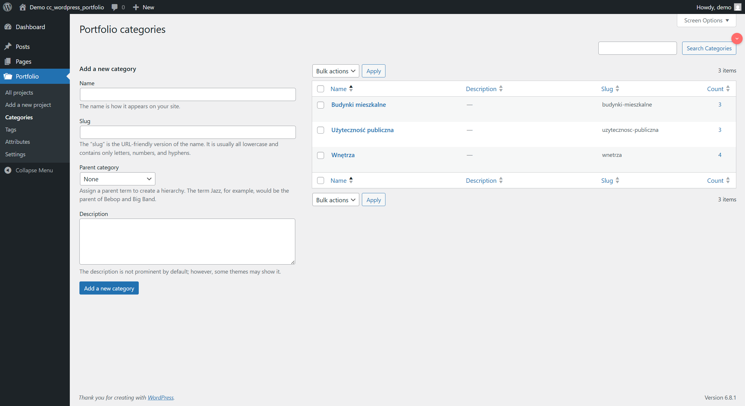 módulo wordpress portfolio