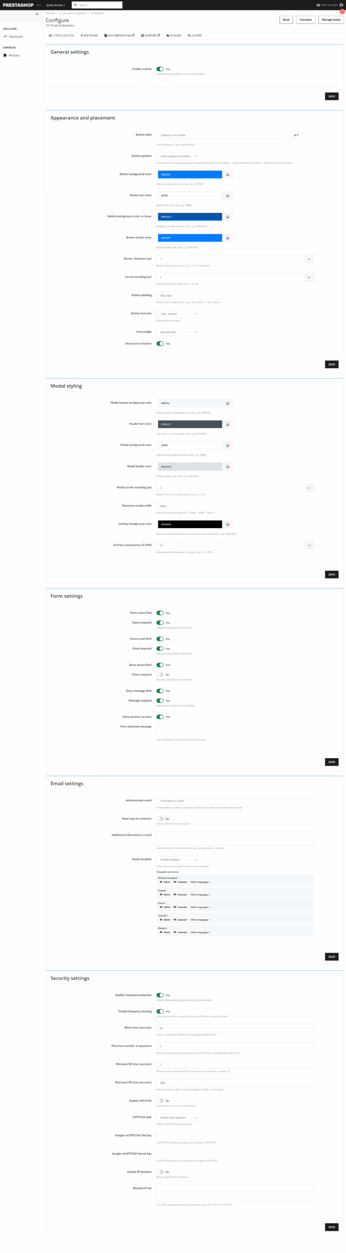 zapytaj o produkt moduł prestashop