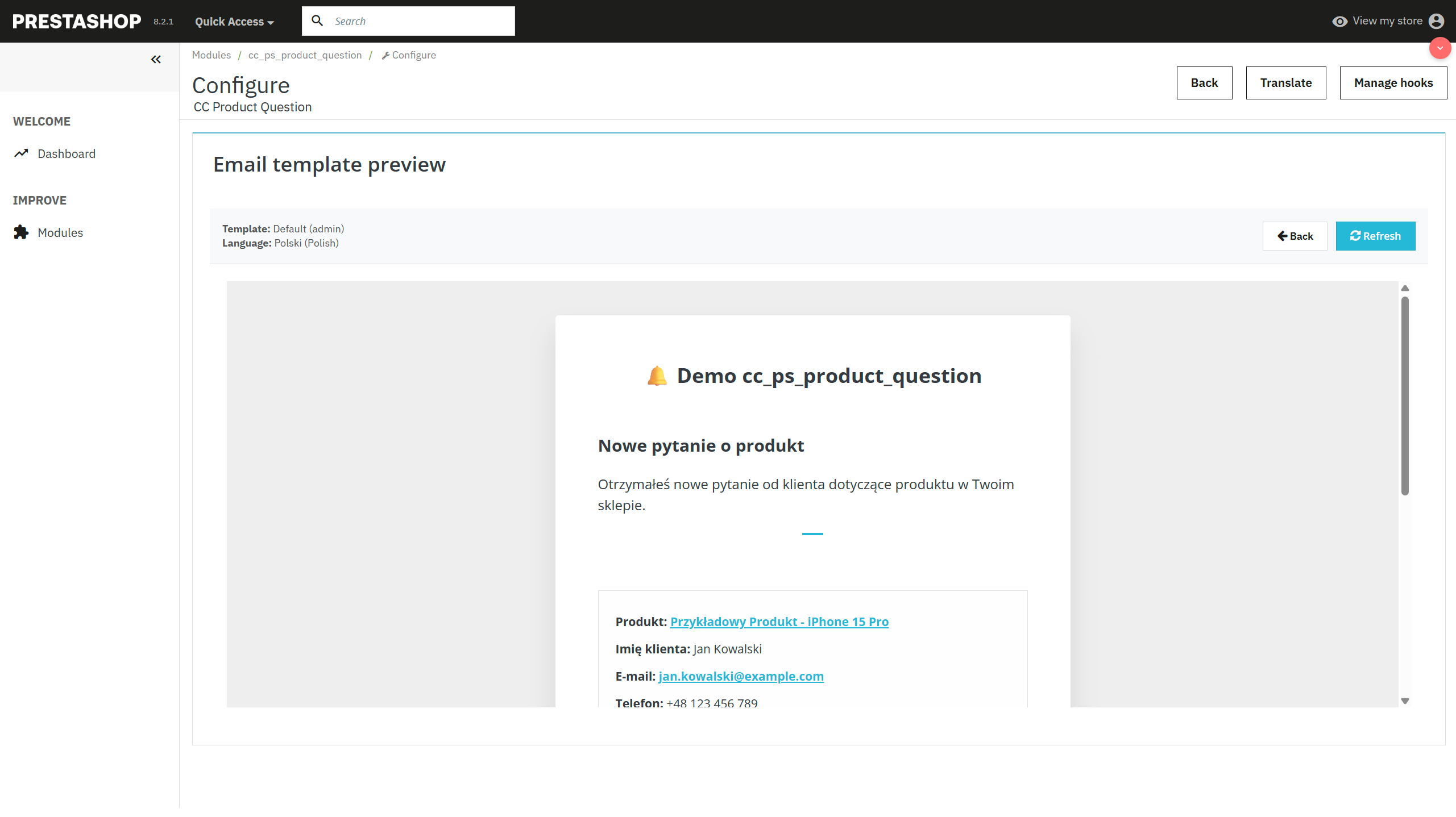módulo ask product prestashop