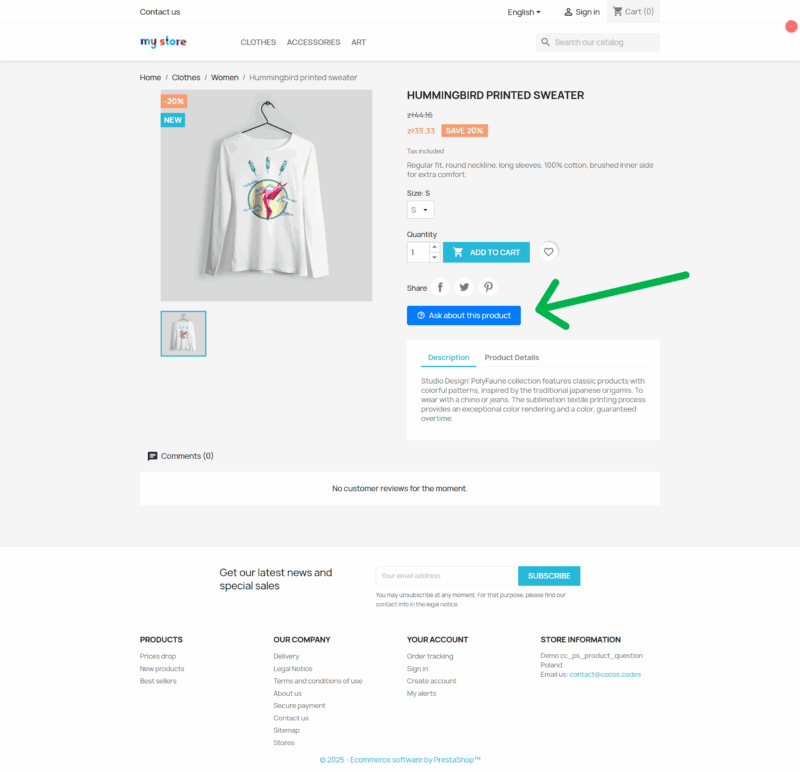 zapytaj o produkt moduł prestashop