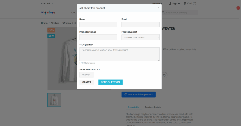 zapytaj o produkt moduł prestashop