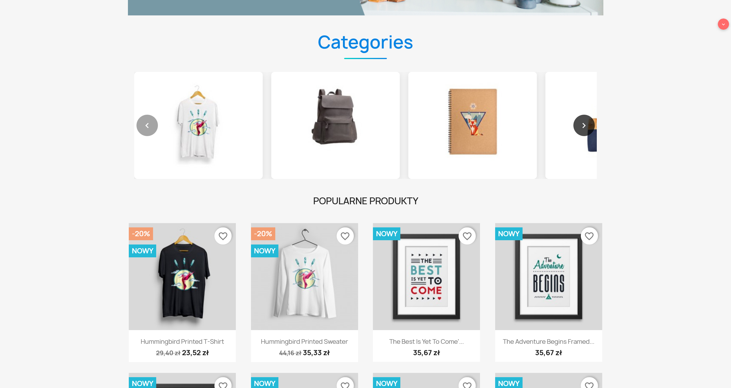 Categorías en la página de inicio de PrestaShop