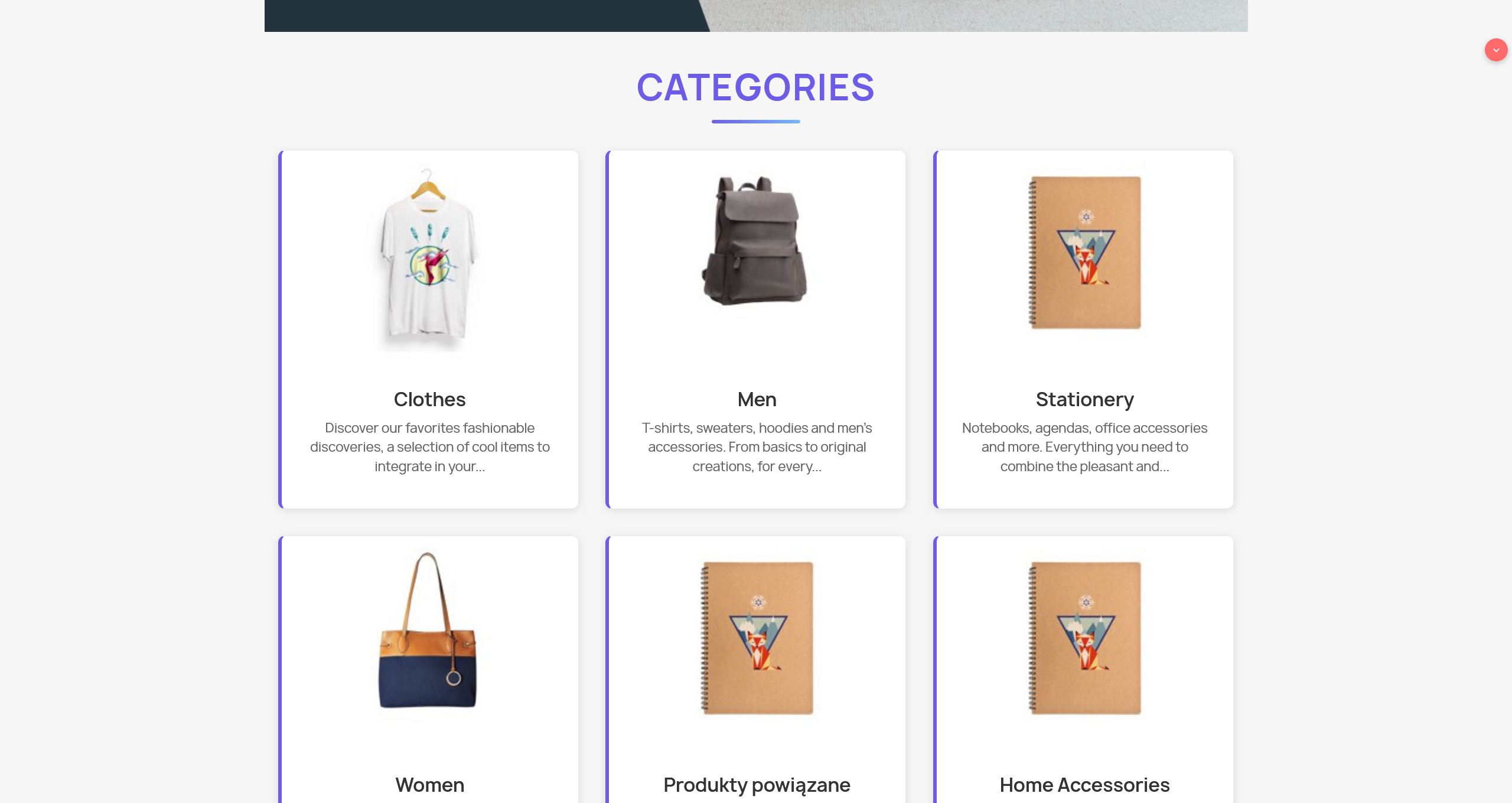 Categorías en la página de inicio de PrestaShop