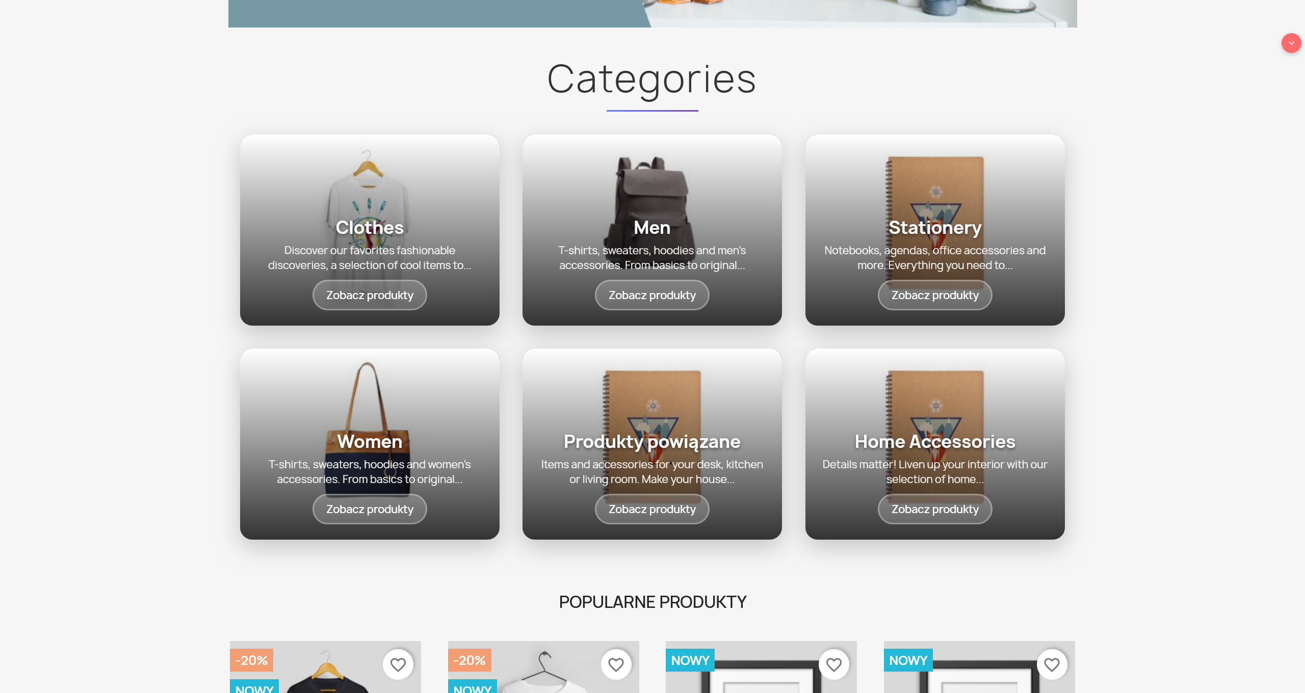 Categorías en la página de inicio de PrestaShop