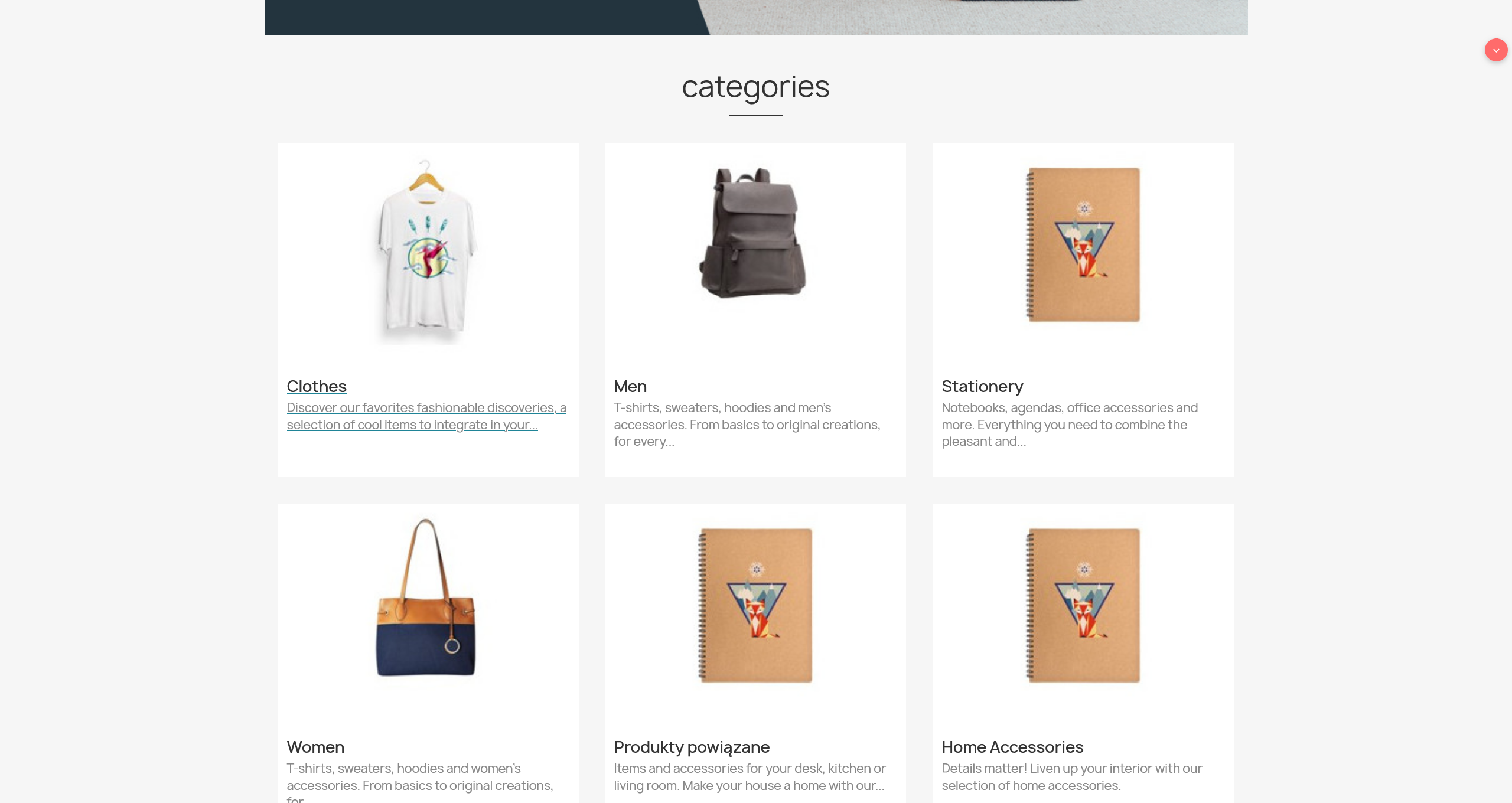 Categorías en la página de inicio de PrestaShop