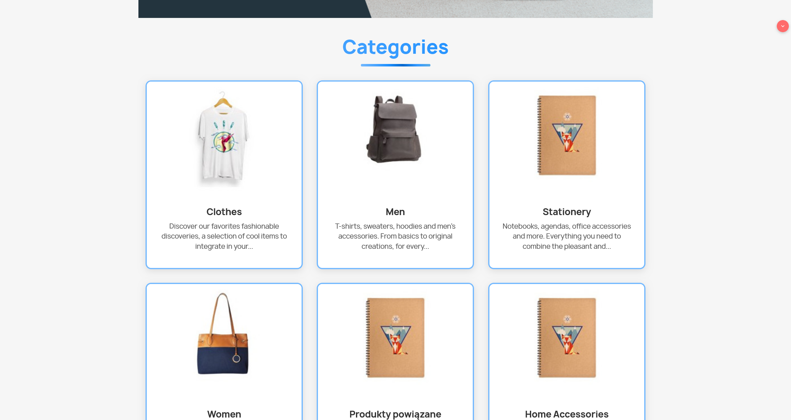 Categorías en la página de inicio de PrestaShop