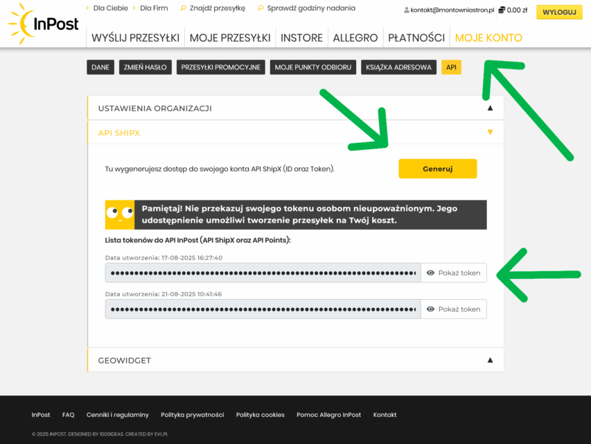 InPost máquinas de paquetes PrestaShop - descargar shipx token