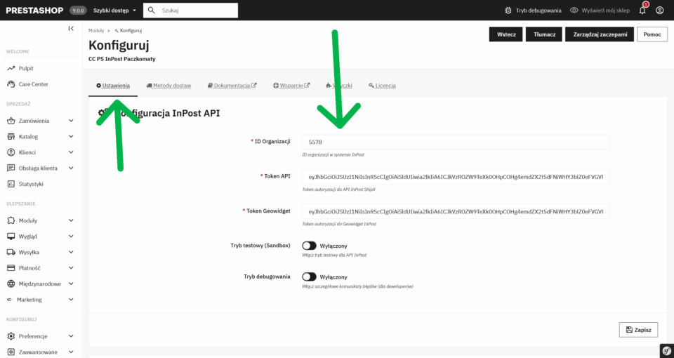 PrestaShop Parcel Machines InPost - configuración del módulo