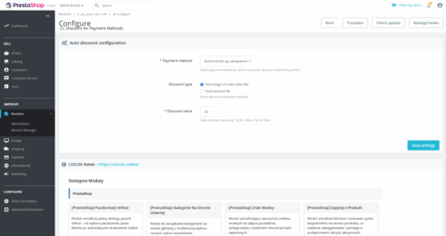 PrestaShop Automatyczny Rabat dla Metod Płatności
