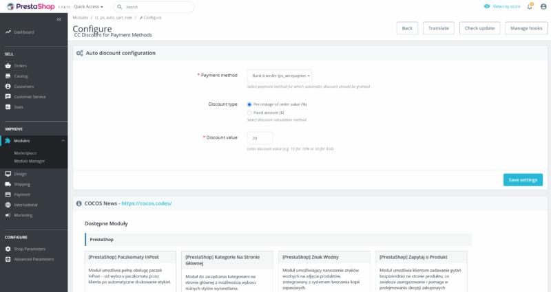 PrestaShop Automatyczny Rabat dla Metod Płatności