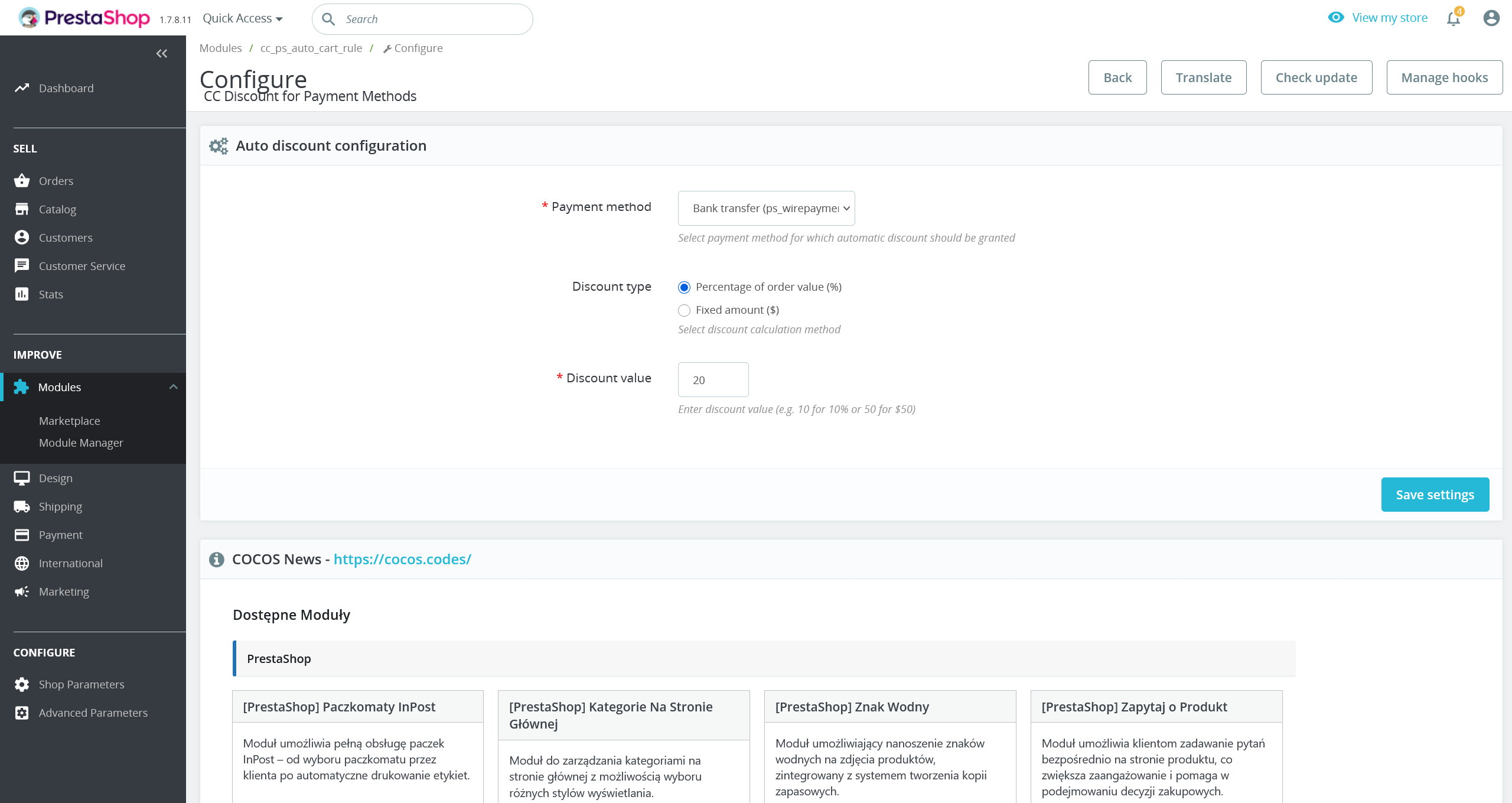 Descuento automático para métodos de pago en PrestaShop