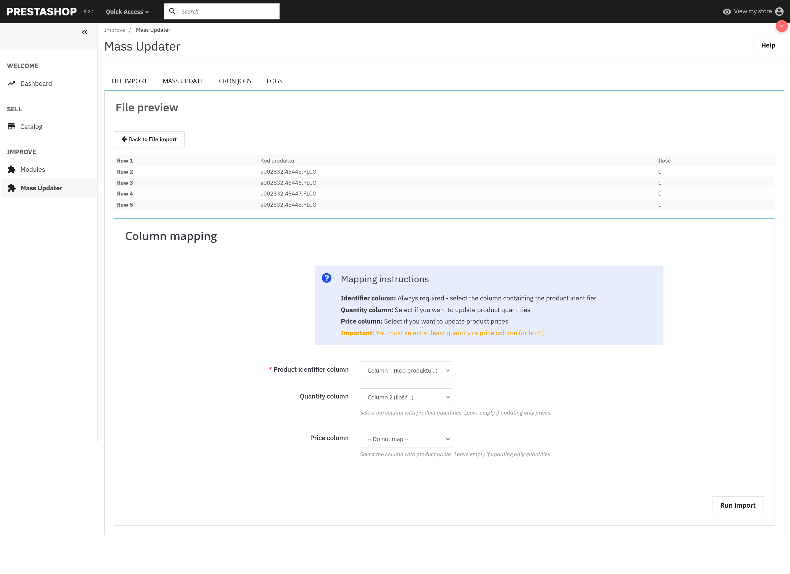 Actualización masiva de productos