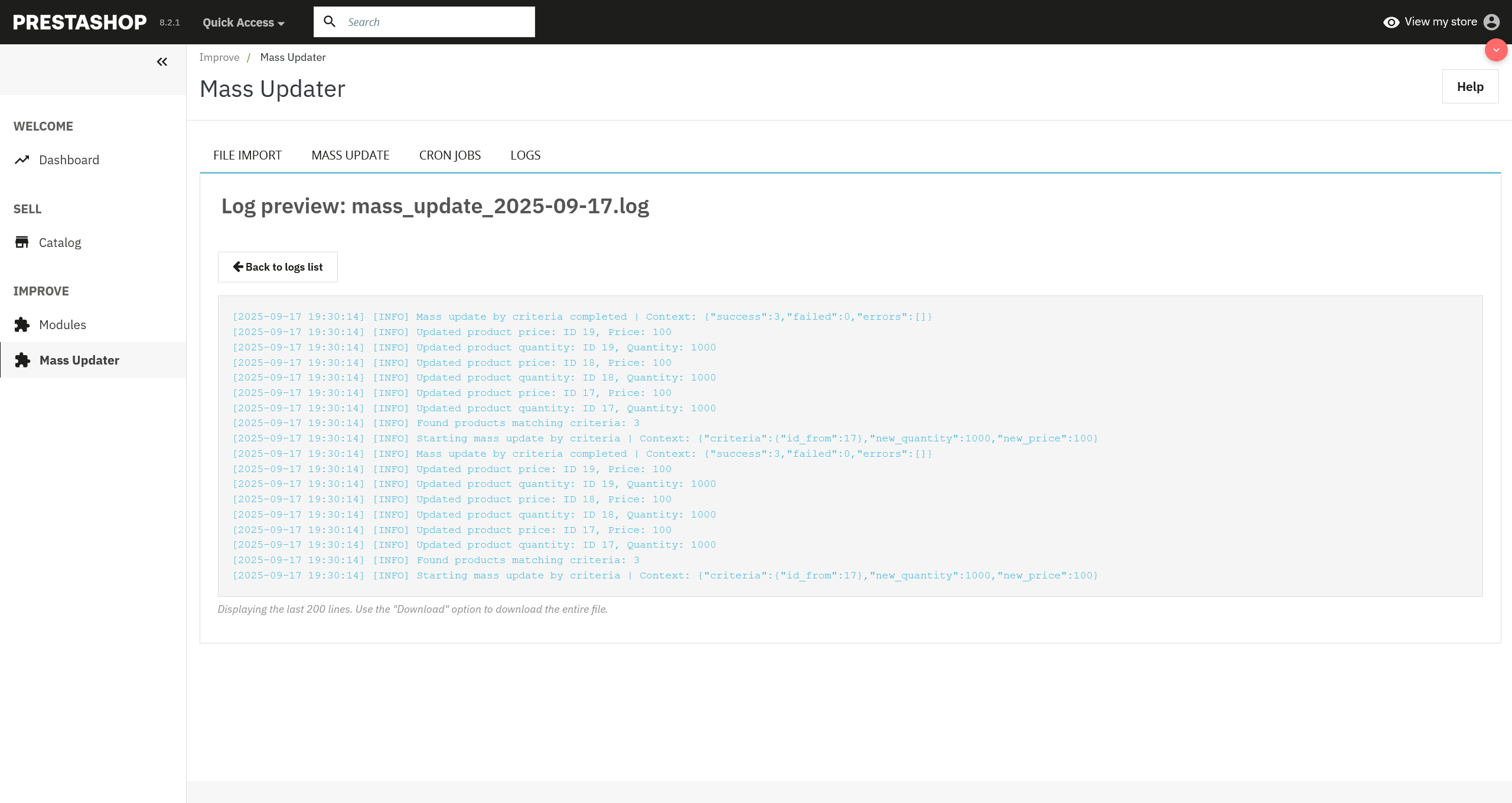 Actualización masiva de productos