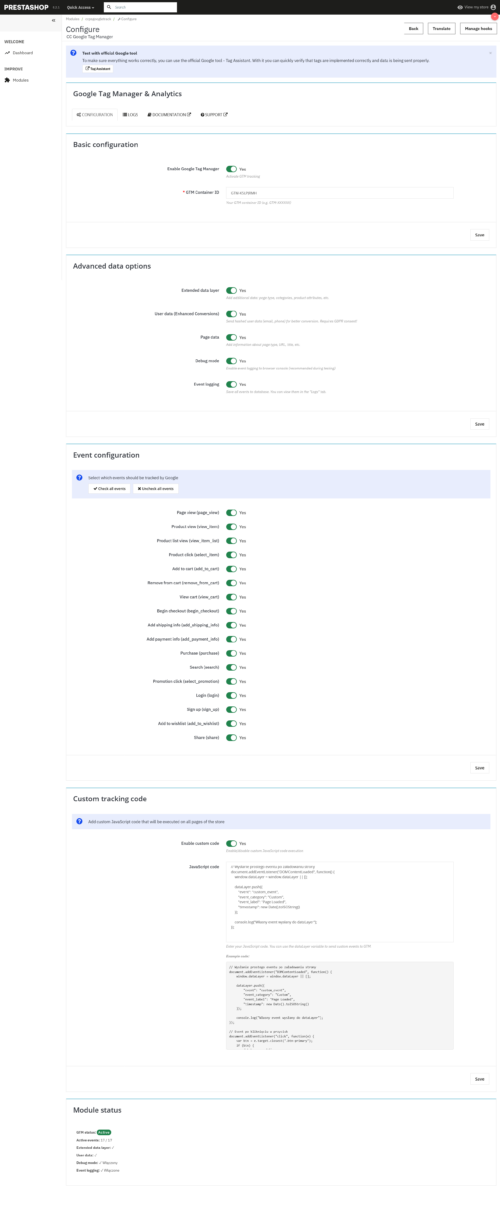 PrestaShop Google Tag Manager