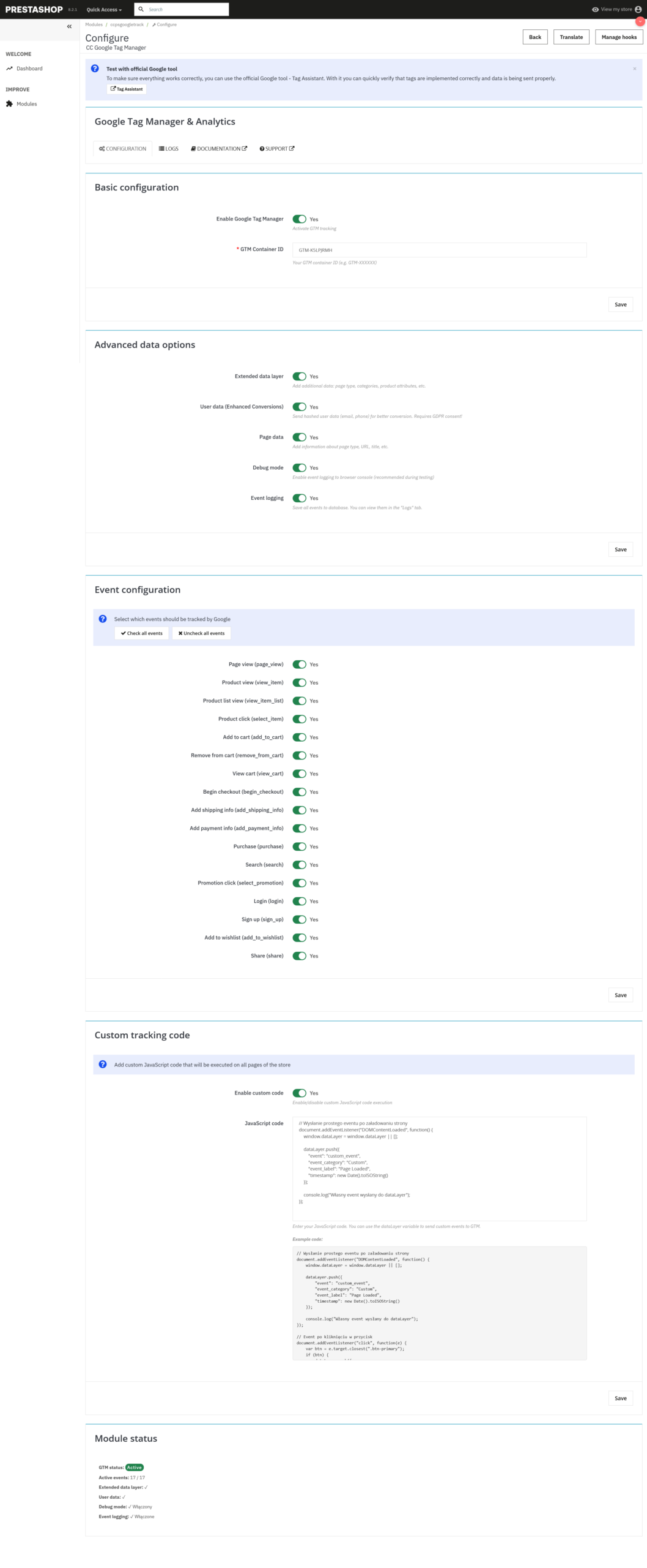 PrestaShop Google Tag Manager